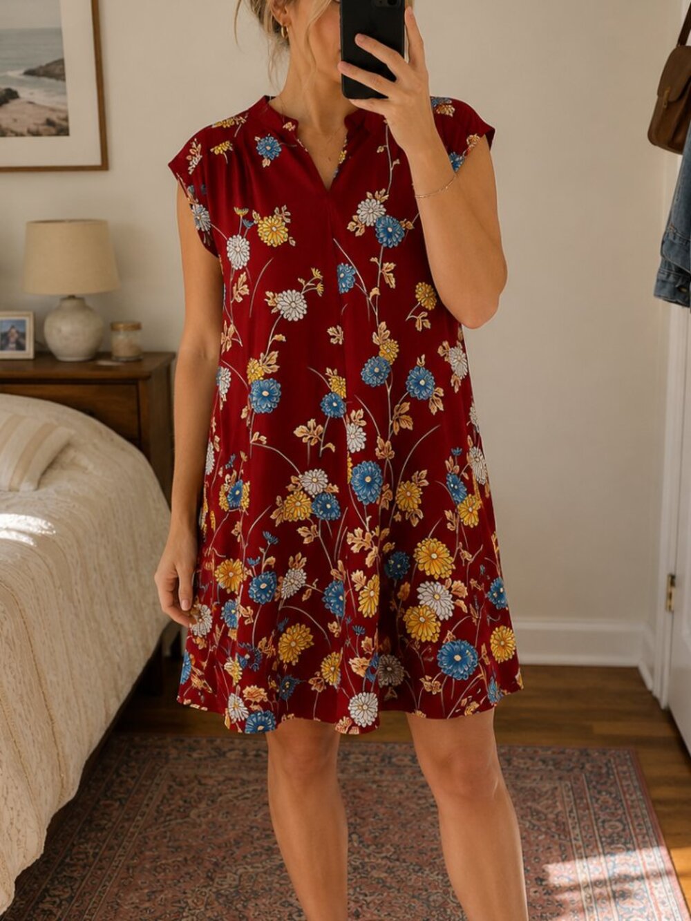 Nani Hawaii Vintage Hawaiian Dress M Red Floral Aloha Tropical Shift Dress